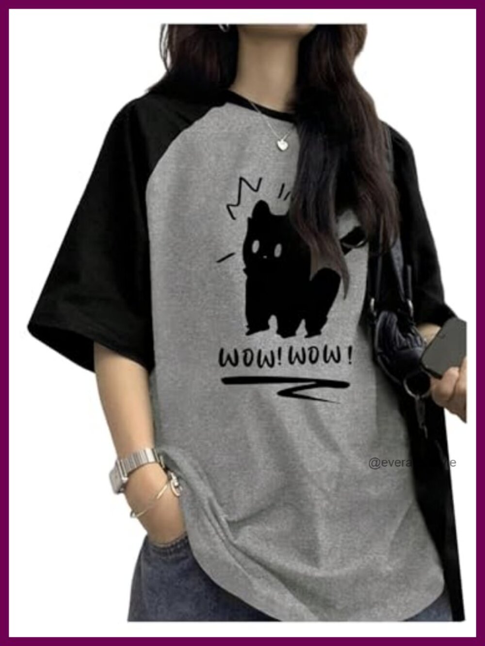 Cat Graphic Tee Color Block Polyester Top